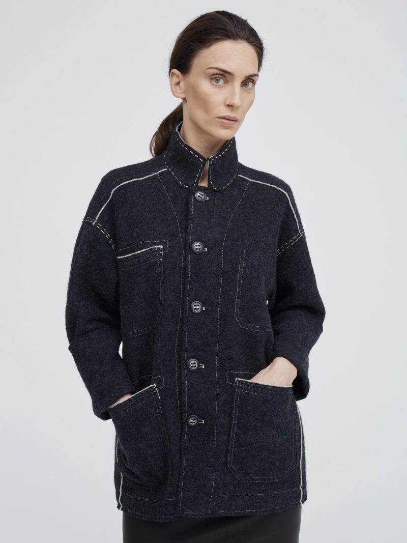 BOILED-WOOL QUILTED JACKET – BLACK - Groa